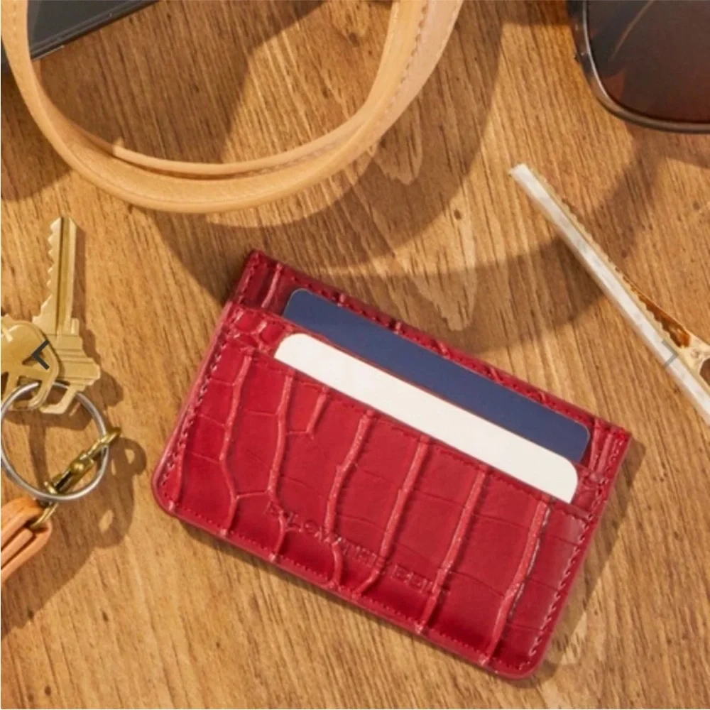 B-Low the Belt ID Card Case with Zipper Pocket Red Croc Embossed
